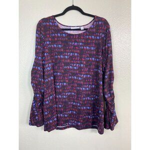 Susan Graver Abstract Tunic Top Women size XL Flare Bell Long Sleeve Liquid Knit